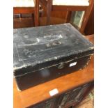 A Victorian black leather despatch type box.