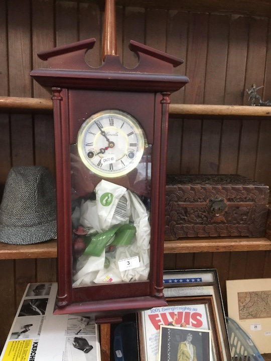 A vintage Lincoln 31 days movement, wooden wall hanging clock, key winding.