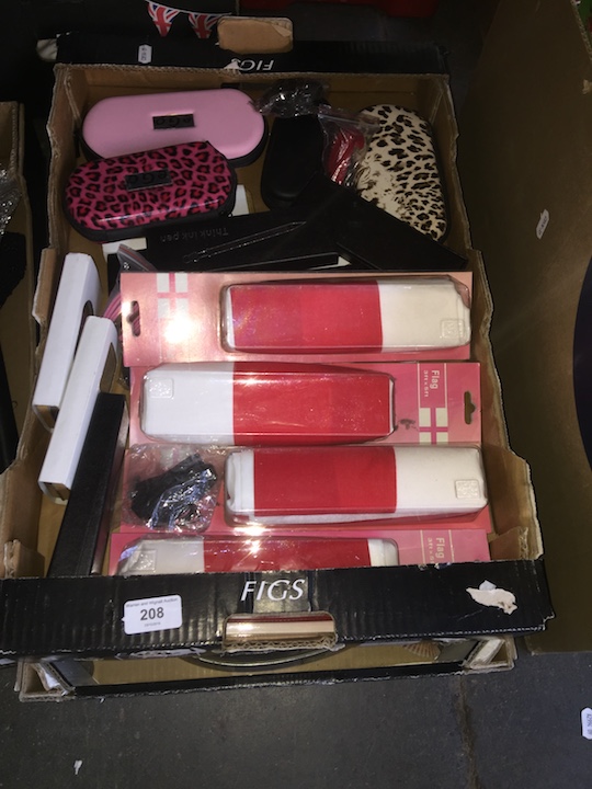 2 boxes of misc to include England flags, pens, purses, etc.