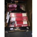 2 boxes of misc to include England flags, pens, purses, etc.