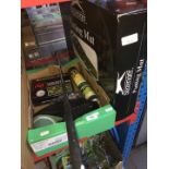 A selection of golf items including putter, putting mat, auto putter etc