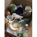 A box containing vases, teapots and scent bottles etc