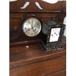 A mahogany cased and steel dial mantle clock together with a French ebonised mantle clock inlaid