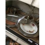 A box of silver plate including a bread plate