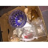Box of glassware - inc coloured bowl and vase