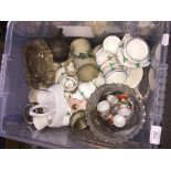 A box of glassware and pottery