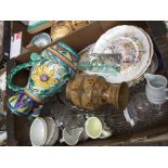 Box of mixed china and glass with Royal Albert decorative bird plates