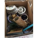 A box of mixed pottery and glass