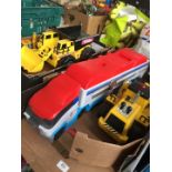 Two boxes of toys including Tonka toys