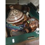 Box of Eastern style pottery etc.