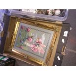 2 tapestries in gilt frames in a box