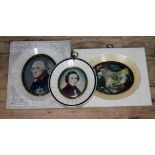 A group of three portrait miniatures, one depicting Chopin, another Frederick the Great King of