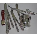 A mixed lot of mainly hallmarked silver items comprising a small Christening tankard, a set of six