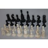 A Washington pattern chess set circa 1800, king height 8cm. Condition - hairline to white king,