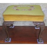 A George II style stool circa 1900 with needlework top, cabriole legs with scroll and acanthus