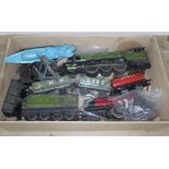 Hornby 0 gauge electric railway comprising two engines and various rolling stock.