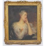 19th century continental school, portrait of a lady, oil on canvas, 63cm x 76cm, unsigned, gilt