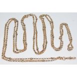 A 9ct gold guard chain, length 148cm, marked and labelled '9c', wt. 18.1g.