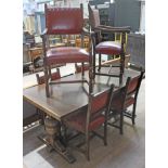 An oak drawer leaf refectory table and six chairs.