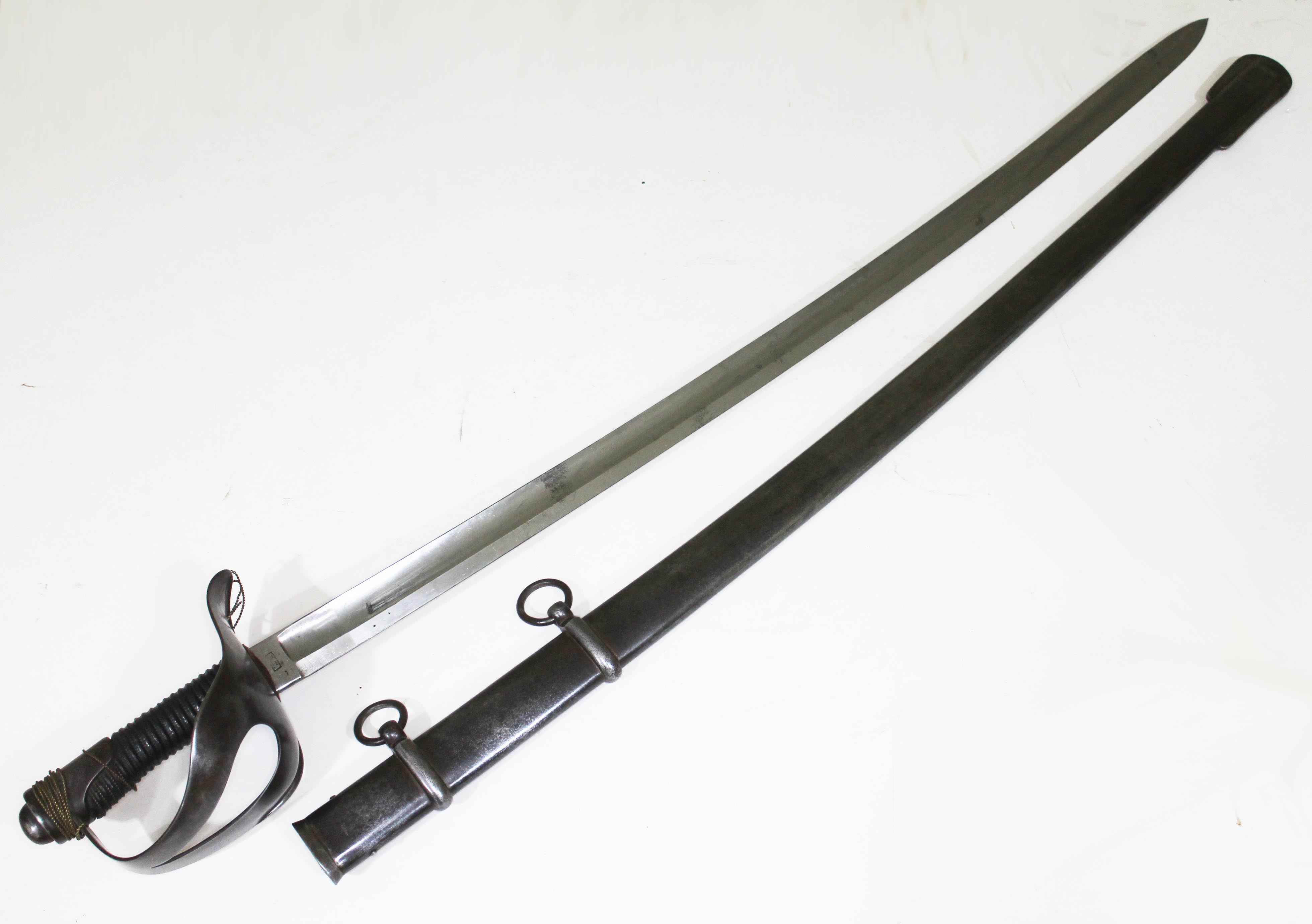 An Italian 1871 pattern heavy cavalry sword and scabbard, length 111cm. - Image 2 of 2