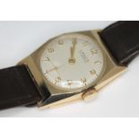 A gents Lanco Art Deco style hallmarked 9ct gold manual wind wristwatch