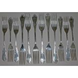 A set of 12 silver forks, medium and large, Elkington & Co, Sheffield 1963, 1966 & 1968, wt. 21oz.