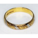 A 22ct two colour gold wedding band, marked '916', wt. 4.36g, size R.