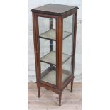 An Edwardian cross banded mahogany four side glass display cabinet of narrow square form, height