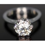 A single stone diamond solitaire ring, the six claw set modern round brilliant cut diamond