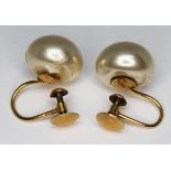 A pair of 9ct gold simulated pearl earrings, gross wt. 6g, with box.