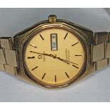 A vintage 1977 gold plated Omega Seamaster Quartz wristwatch, ref.196.0129, signed gold tone dial