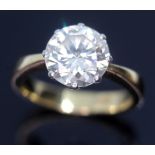 A diamond solitaire ring, the eight claw set modern round brilliant cut diamond approximately 2.16