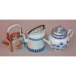 Three oriental porcelain teapots comprising two Chinese export and one Japanese Satsuma, height