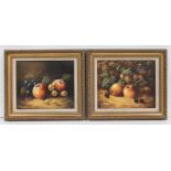 20th century school, pair, still life of fruit, oil on board, 29cm x 24cm, signed 'J.E. Smith',