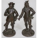 A pair of bronze figures, one depicting Charles 1st and the other Cromwell, height approx. 33cm.