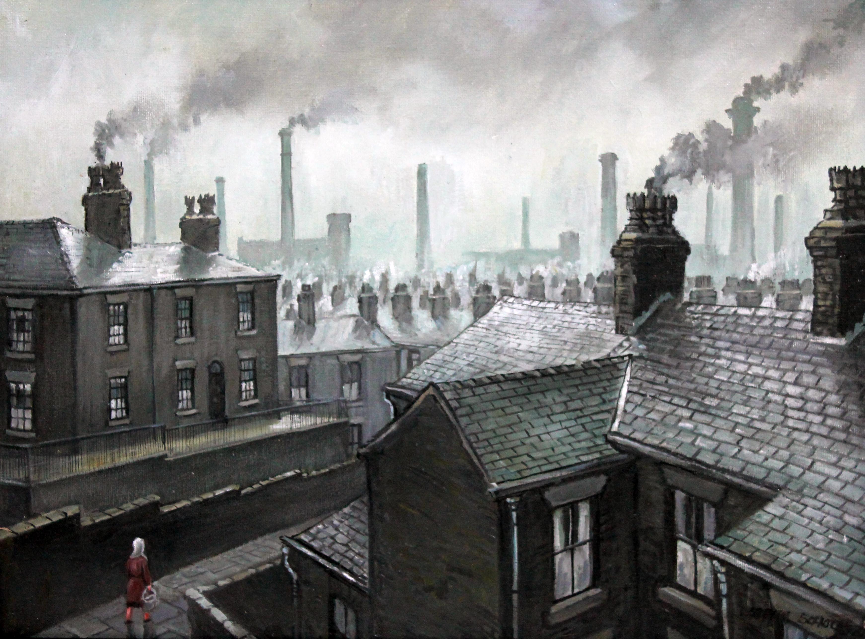 Steven Scholes (b1952), "Irlam O'Heights Salford 1962", oil on board, 30cm x 40cm, signed lower