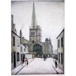 After Laurence Stephen Lowry (1887-1976), "Burford Church", colour print, 45cm x 60cm, limited