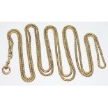 A yellow metal snake link guard chain, length 166cm, wt. 51.9g.