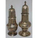 Two 18th century silver sugar shakers, Jabez Daniell London 1752 and Thomas Shepherd London 1780,