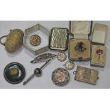 A mixed lot including silver jewellery, a thimble case of egg form, two dress rings etc.