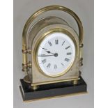 A brass, marble and silver plated carriage clock, height 15.5cm.