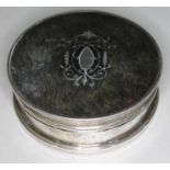 A hallmarked silver and tortoiseshell box of cylindrical form, diam. 7.5cm.