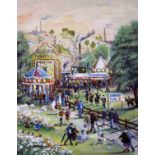 Benard McMullen (1952-2015), Northern fair ground scene, oil on board, 27cm x 34cm, signed lower