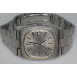 A 1973 gents Omega Geneve automatic stainless steel wristwatch, ref 166.0191, with silver tone
