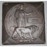 A WWI death plaque or penny inscribed William Crossley.