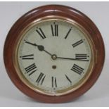A mahogany framed round spring driven wall clock, diam. 33cm.