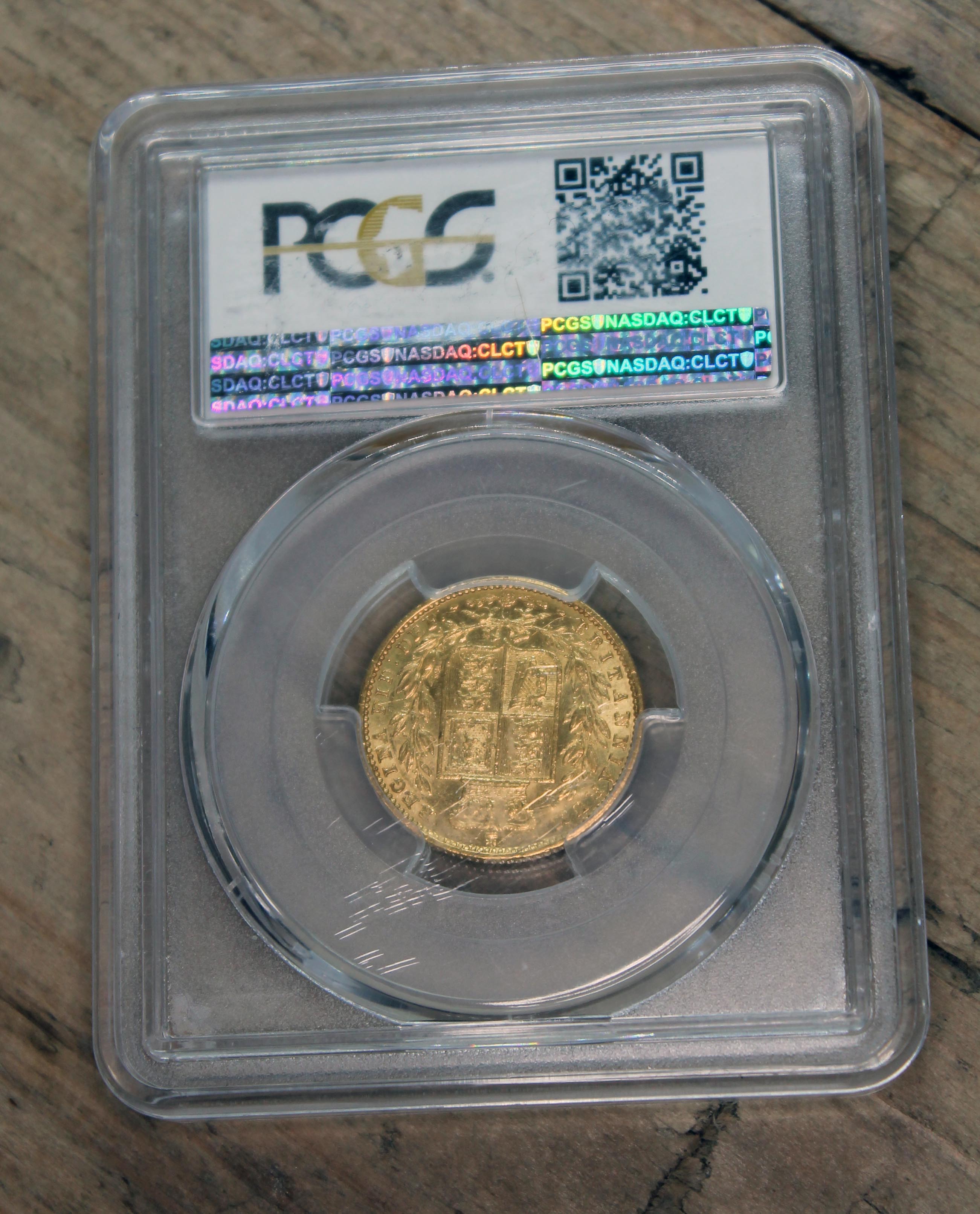 Victoria young head shield back sovereign 1853 WW raised PCGS slab - Image 2 of 2