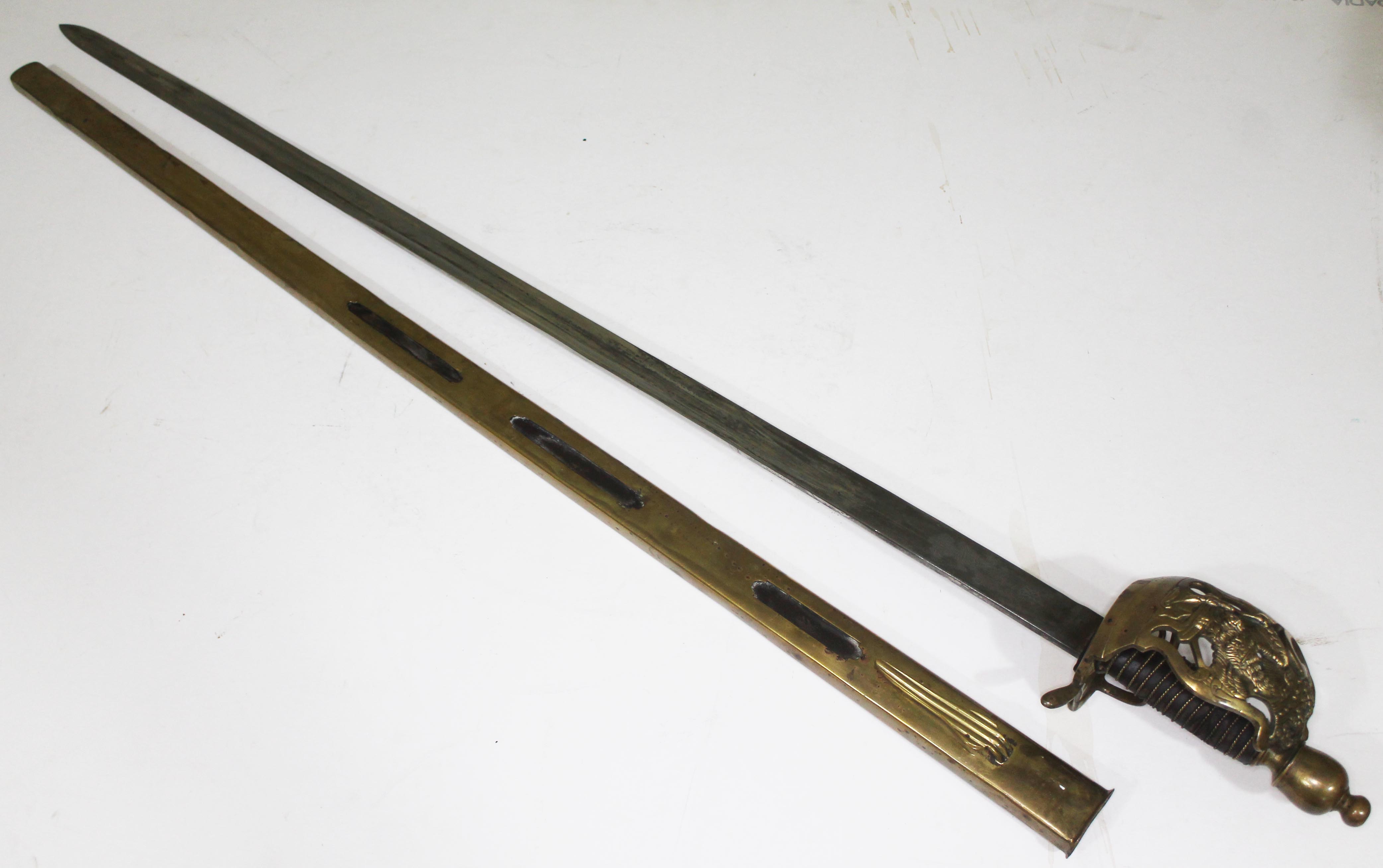A Prussian Gardes Du Corps heavy cavalry sword and scabbard, length 112cm. - Image 2 of 2