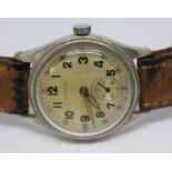 A 1940s Timor Watch Co. chrome plated military army time piece wristwatch.