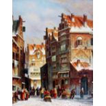 Pieter Cornelis Steenhower (1896-1972), Dutch winter street scene, oil on board, 28cm x 38cm, signed